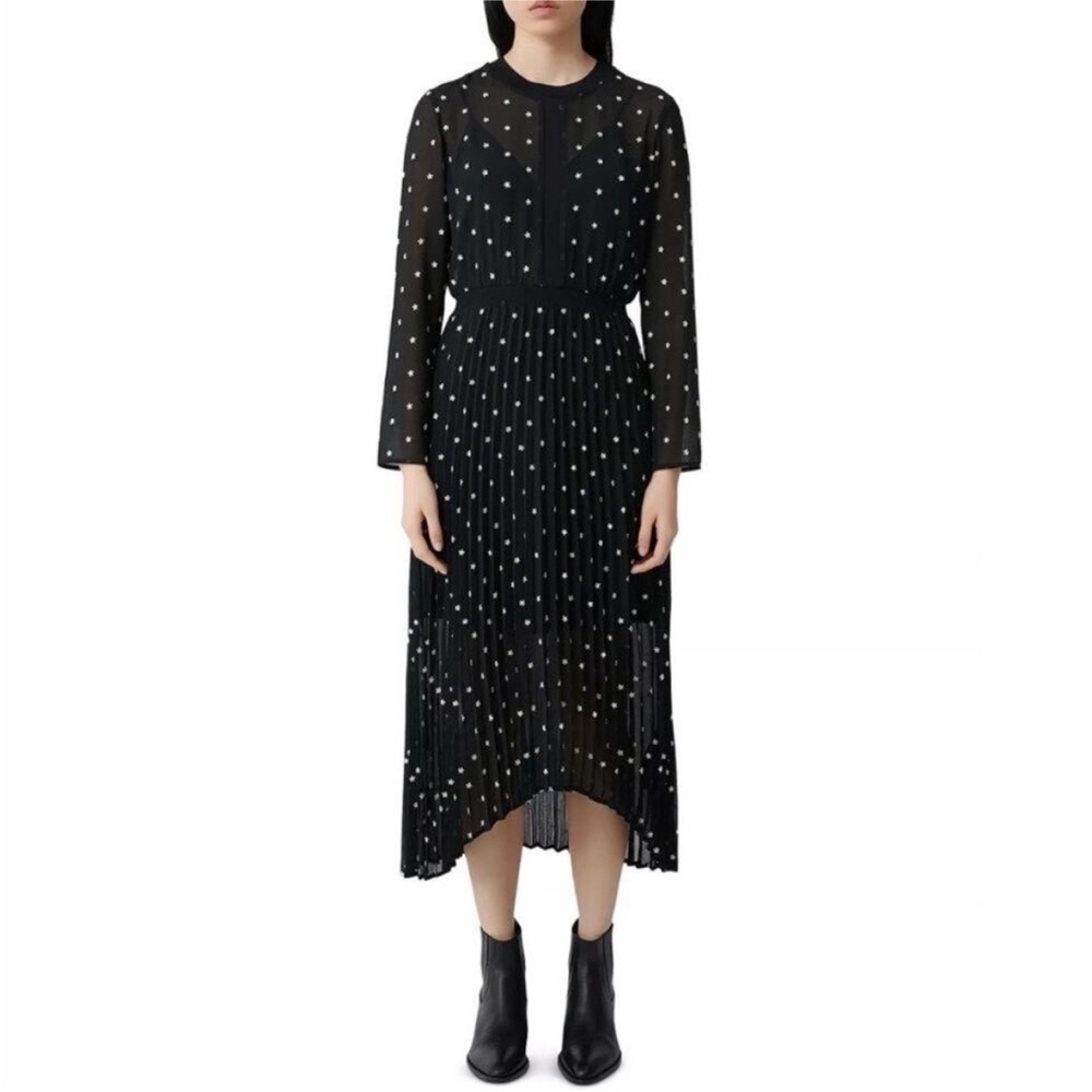 Maje Midi Hi Lo Rivoli Floral Embroidered Pleated Midi Dress 2